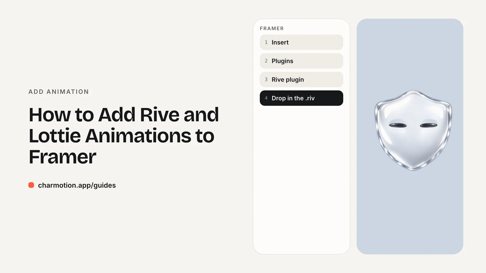 Cover illustration for the guide: How to Add Rive and Lottie Animations to Framer, with Charmotion demo characters