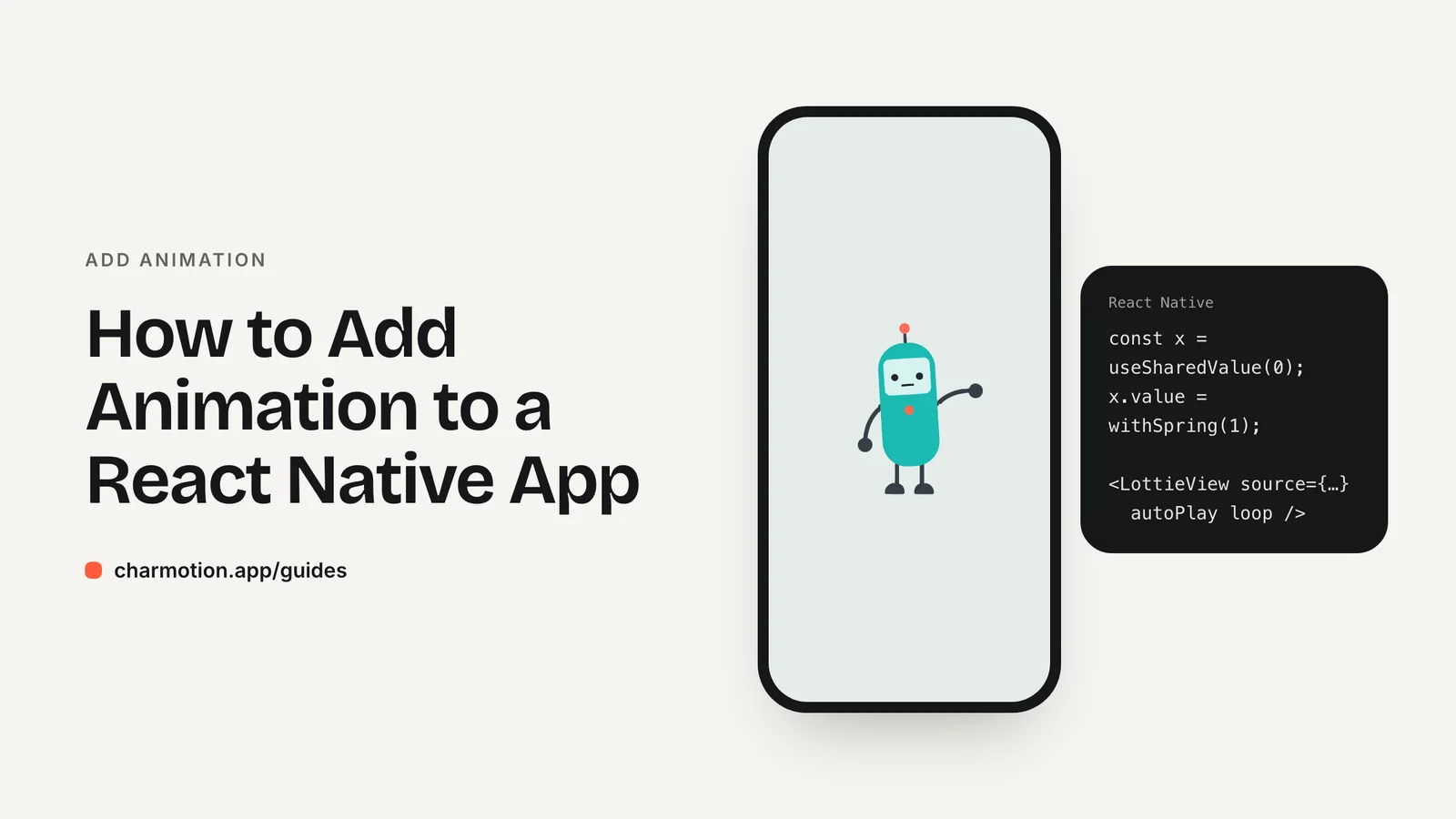 Cover illustration for the guide: How to Add Animation to a React Native App, with Charmotion demo characters
