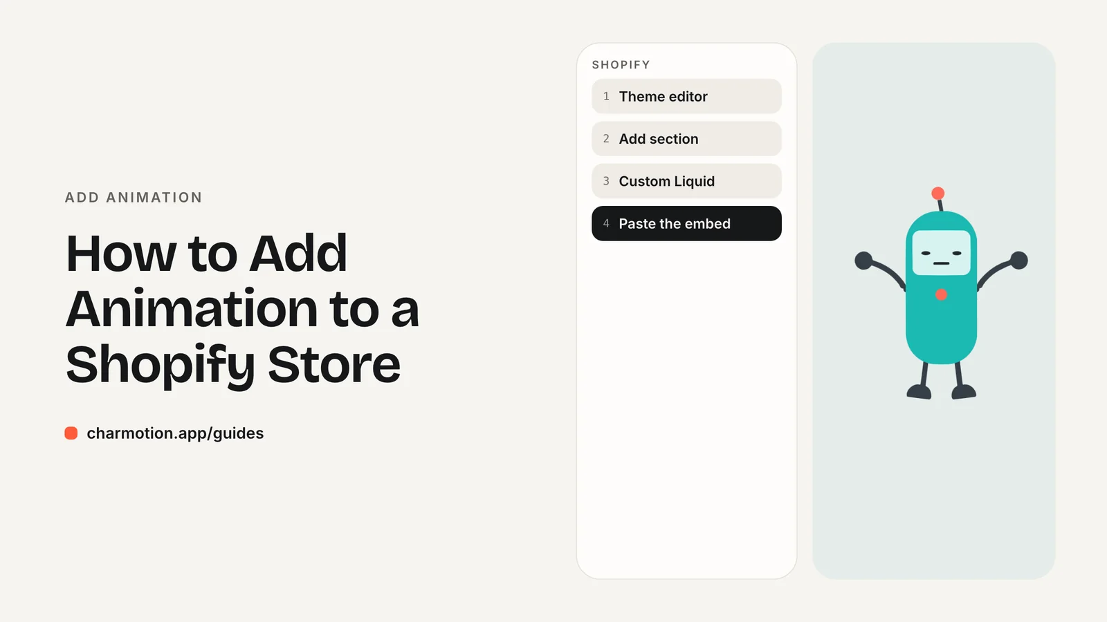 Cover illustration for the guide: How to Add Animation to a Shopify Store, with Charmotion demo characters