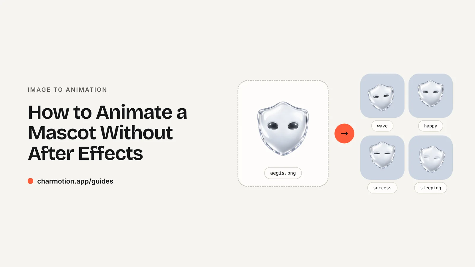 Cover illustration for the guide: How to Animate a Mascot Without After Effects — a shield mascot image becomes four animated states