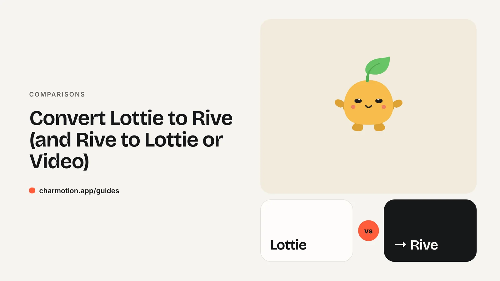 Cover illustration for the comparison guide: Convert Lottie to Rive (and Rive to Lottie or Video)