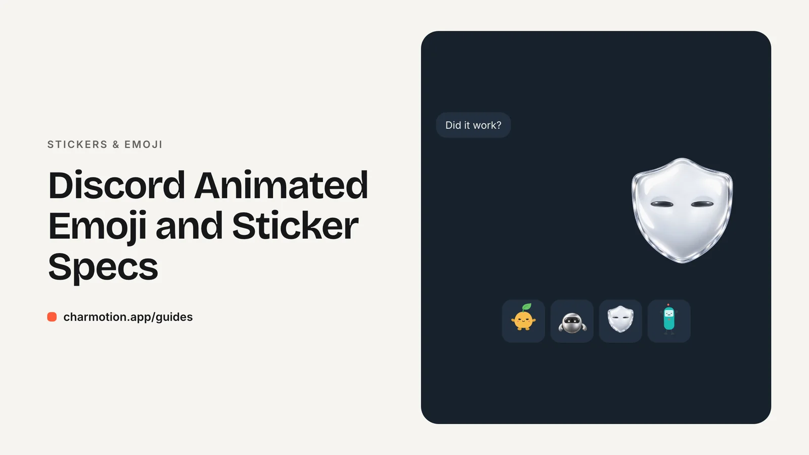 Cover illustration for the stickers & emoji guide: Discord Animated Emoji and Sticker Specs, with Charmotion demo characters
