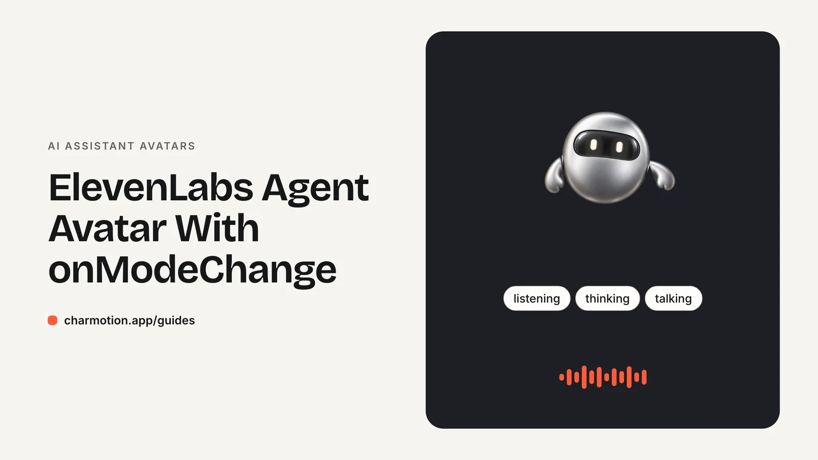 Cover illustration for the AI assistant avatars guide: ElevenLabs Agent Avatar With onModeChange, with Charmotion demo characters