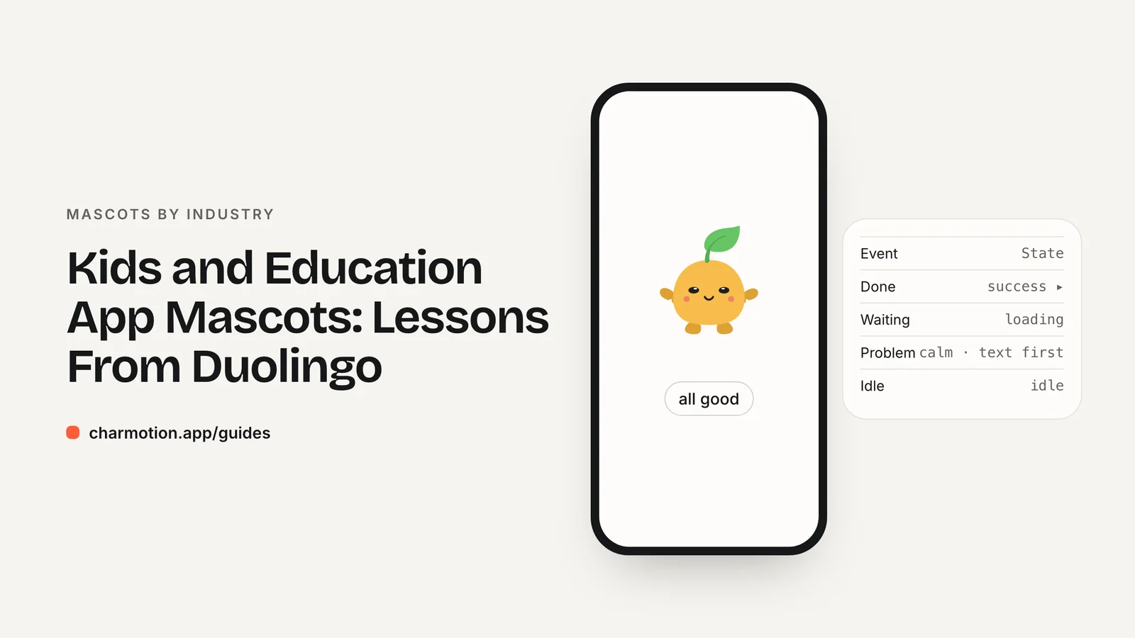 Cover illustration for the mascots by industry guide: Kids and Education App Mascots: Lessons From Duolingo, with Charmotion demo characters