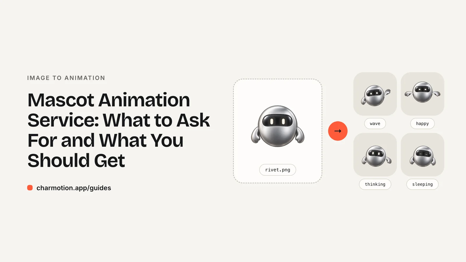 Cover illustration for the guide: Mascot Animation Service — one mascot image delivered as a set of animated states