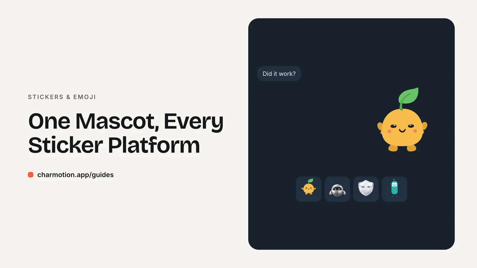 Cover illustration for the stickers & emoji guide: One Mascot, Every Sticker Platform, with Charmotion demo characters