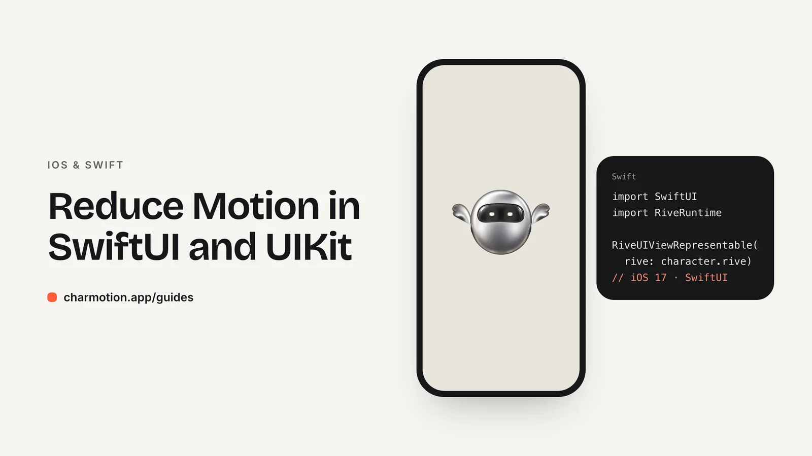 Cover illustration for the iOS & Swift guide: Reduce Motion in SwiftUI and UIKit, with Charmotion demo characters