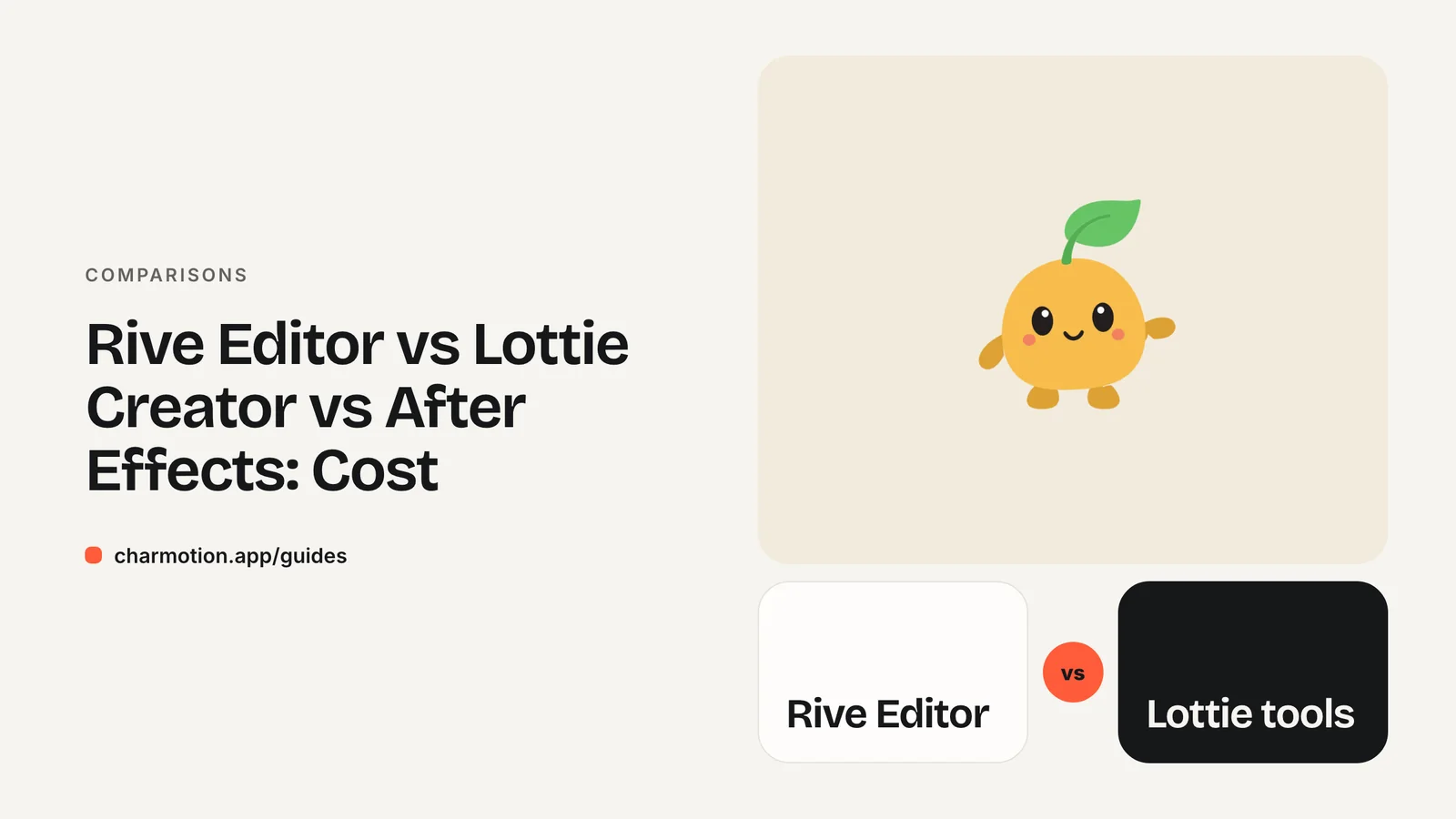 Cover illustration for the comparison guide: Rive Editor vs Lottie Creator vs After Effects: Cost