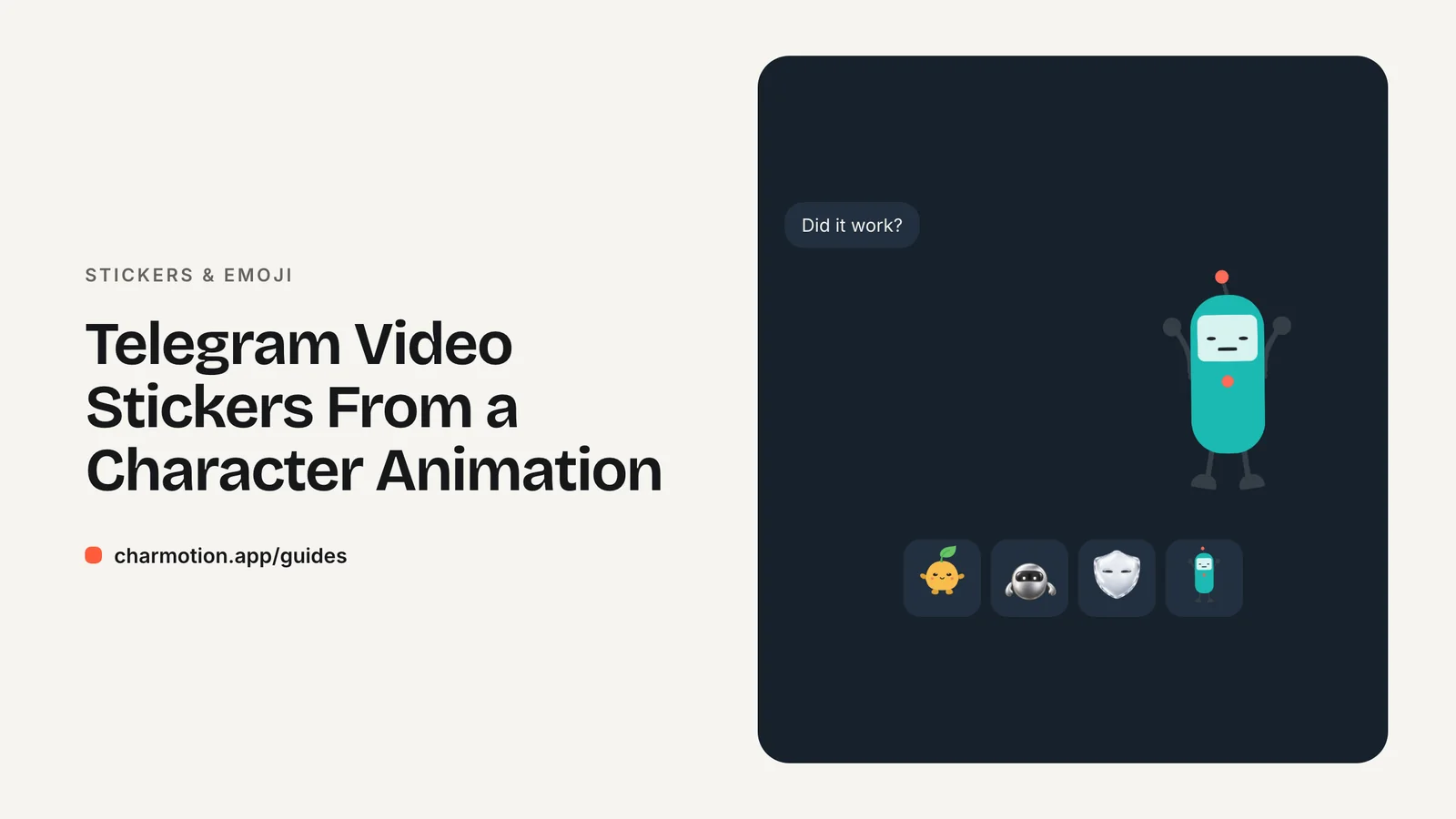 Cover illustration for the stickers & emoji guide: Telegram Video Stickers From a Character Animation, with Charmotion demo characters