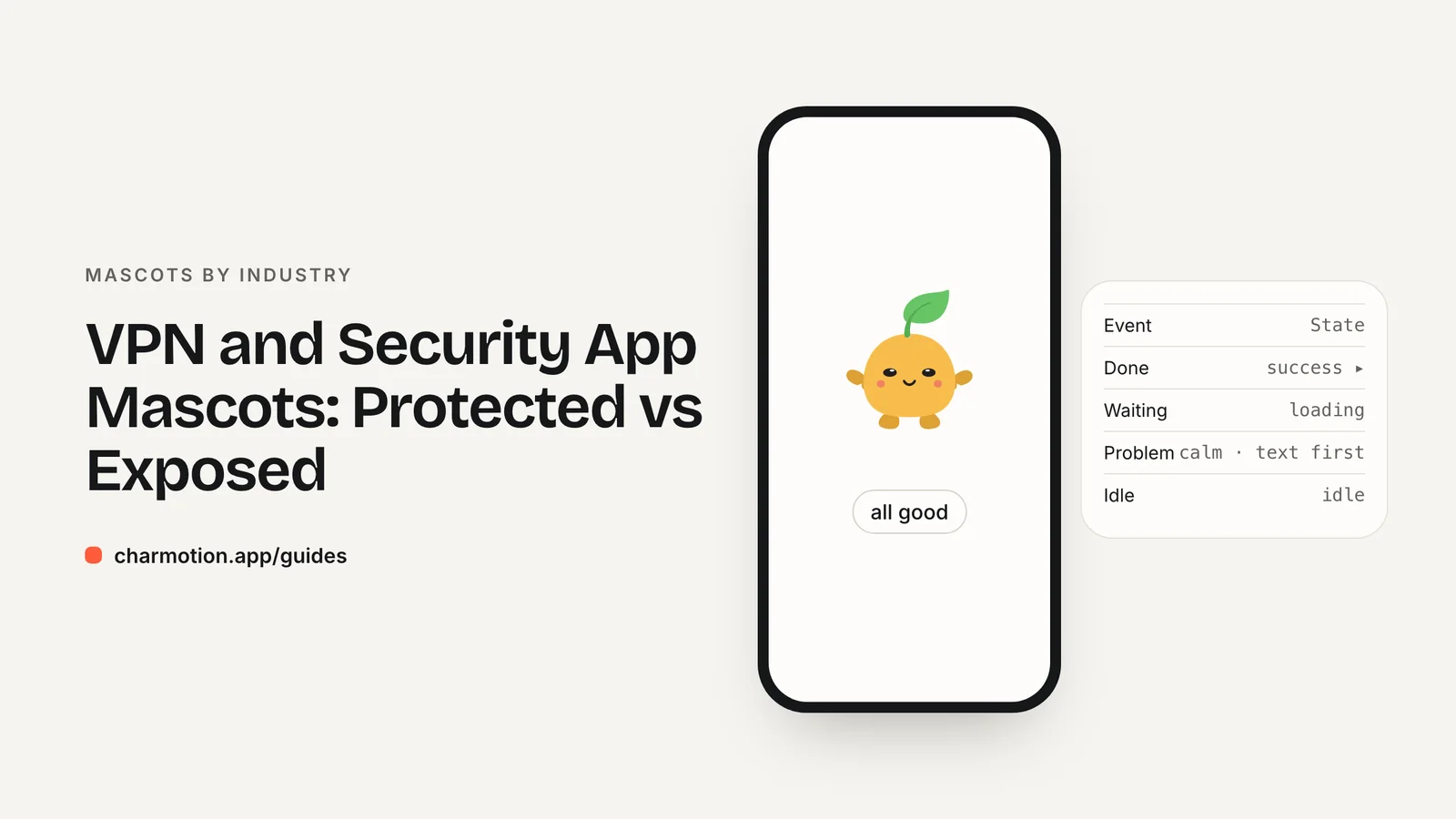 Cover illustration for the mascots by industry guide: VPN and Security App Mascots: Protected vs Exposed, with Charmotion demo characters